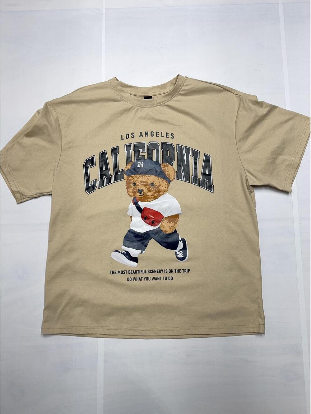 Manfinity California Teddy Bear Graphic T-Shirt Adult Size Small Tan